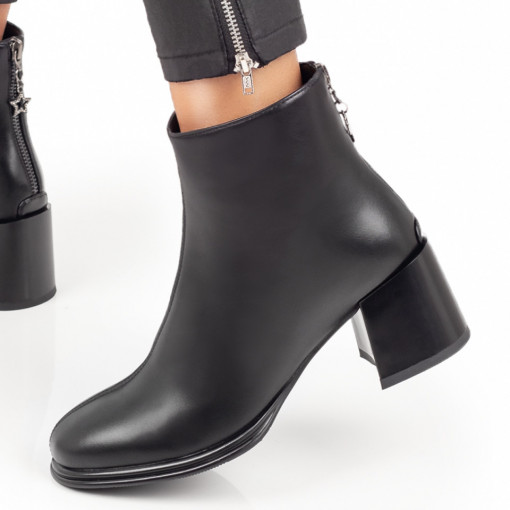 Botine dama negre cu toc gros si fermoar MDL06019