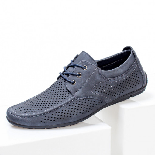 Mocasini barbati albastri perforati MDL04644