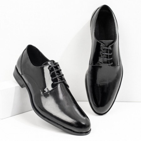 Pantofi barbati eleganti negri cu aspect lucios din Piele naturala MDL08402
