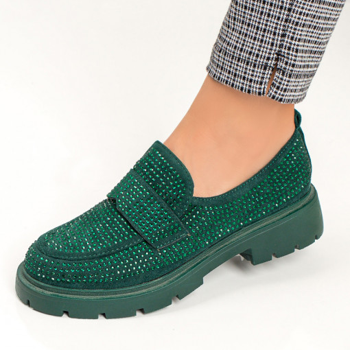 Pantofi casual trendy dama, Pantofi casual verzi dama cu talpa groasa si pietre aplicate MDL06123 - modlet.ro