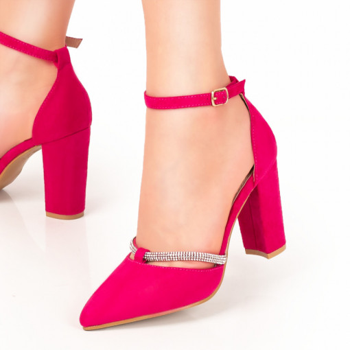 Reduceri Pantofi dama, Pantofi cu toc gros si insertie de pietre dama rosii suede MDL07773 - modlet.ro