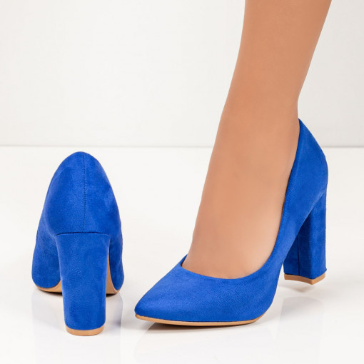 Pantofi trendy cu toc gros, Pantofi dama albastri cu toc gros MDL05589 - modlet.ro