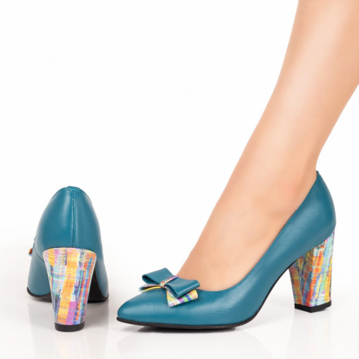 Pantofi dama, Pantofi dama cu fundita si cu toc multicolor din Piele naturala MDL07632 - modlet.ro