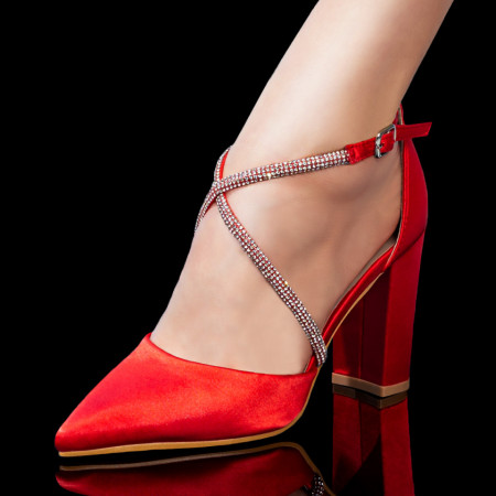Reduceri  Pantofi cu toc, Pantofi dama cu toc din satin rosii MDL08017 - modlet.ro