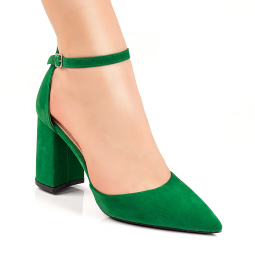 Reduceri Pantofi dama, Pantofi dama cu toc gros si bareta verde suede MDL07822 - modlet.ro