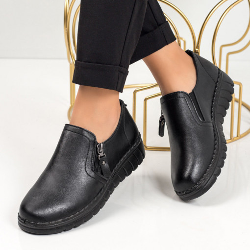 Pantofi casual dama, Pantofi dama negri casual cu fermoar si insertii de material elastic MDL01597 - modlet.ro