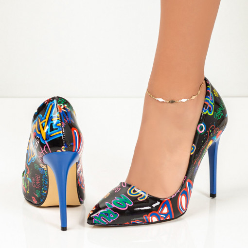 Pantofi dama Stiletto albastri cu toc subtire MDL05564