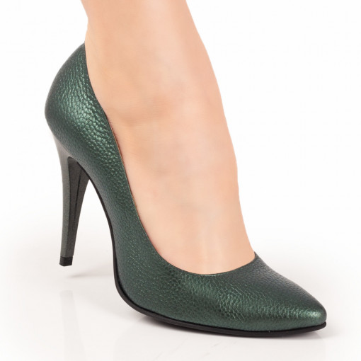 Pantofi Stiletto, Pantofi dama stiletto verzi din Piele naturala MDL07628 - modlet.ro