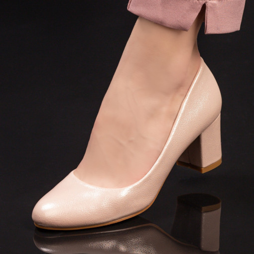 Pantofi eleganti cu toc gros mediu dama roz MDL02922