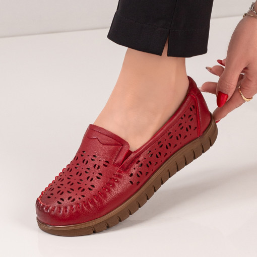 Pantofi casual clasici dama, Pantofi rosii dama casual perforati MDL04127 - modlet.ro