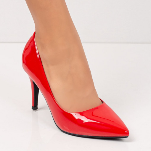 Pantofi clasici Stiletto, Pantofi rosii dama Stiletto cu toc subtire si aspect lacuit MDL05451 - modlet.ro
