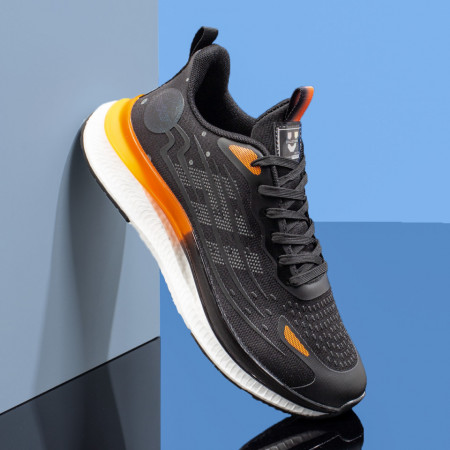 Pantofi sport barbati cu siret negri cu portocaliu MDL08355