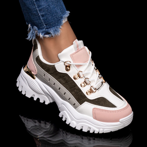 Pantofi sport dama, Pantofi sport dama albi cu roz MDL05235 - modlet.ro