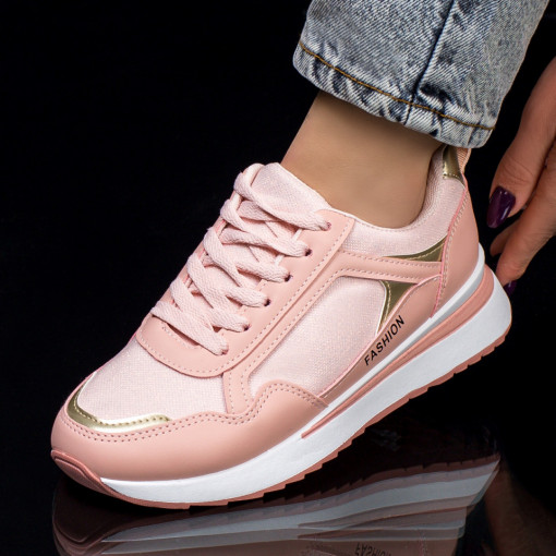 Pantofi sport dama roz cu insertii de material textil MDL03362