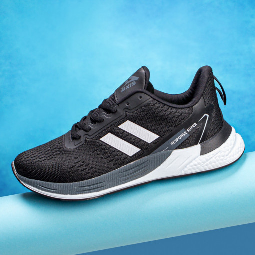 Adidasi trendy barbati, Pantofi sport negri cu alb barbati din material textil MDL03609 - modlet.ro