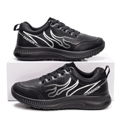 Adidasi barbati, Pantofi sport negru cu alb barbati cu siret MDL06463 - modlet.ro