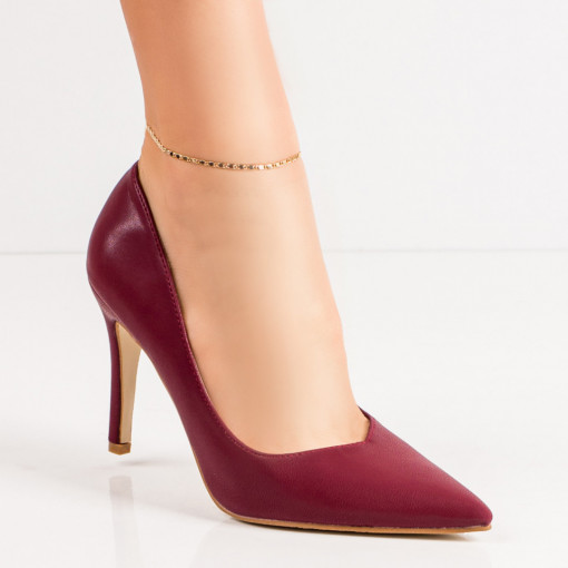 Pantofi Stiletto rosii dama cu toc subtire si aspect mat MDL06494