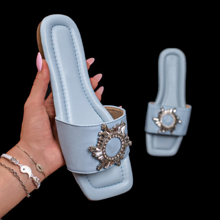 Papuci dama albastri casual cu talpa joasa si accesoriu metalic MDL05491