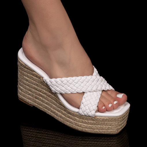 Trendy, Papuci dama albi cu platforma MDL05372 - modlet.ro