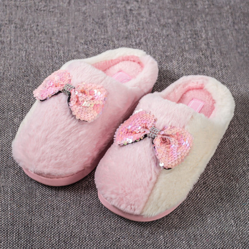 Papuci de casa dama, Papuci de casa dama roz din material textil MDL02730 - modlet.ro