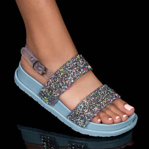 Sandale trendy cu platforma, Sandale dama albastre cu talpa groasa si glitter MDL05151 - modlet.ro