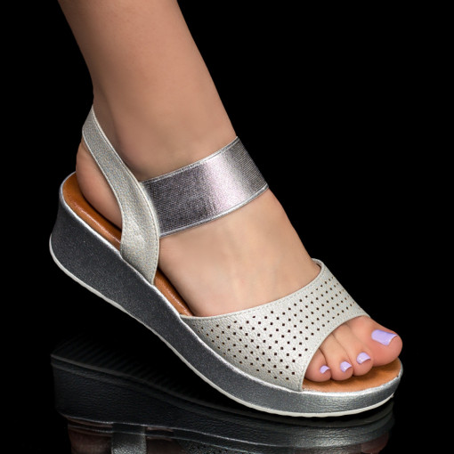 Sandale cu platforma, Sandale dama argintii cu platforma MDL04861 - modlet.ro