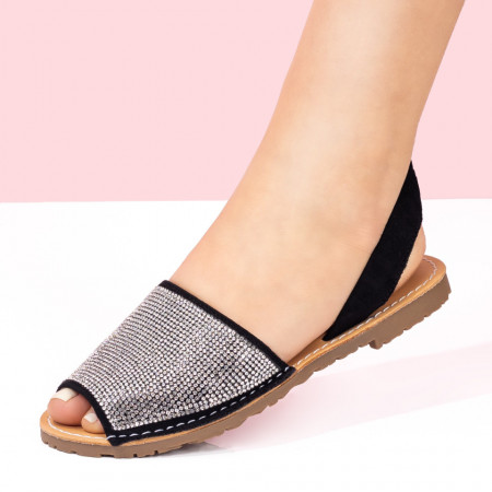 Reduceri  Sandale fara toc, Sandale dama cu talpa joasa negre cu pietre MDL00951 - modlet.ro