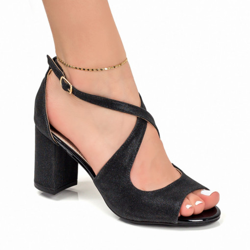Sandale trendy cu toc gros, Sandale dama elegante negre cu toc gros MDL05056 - modlet.ro