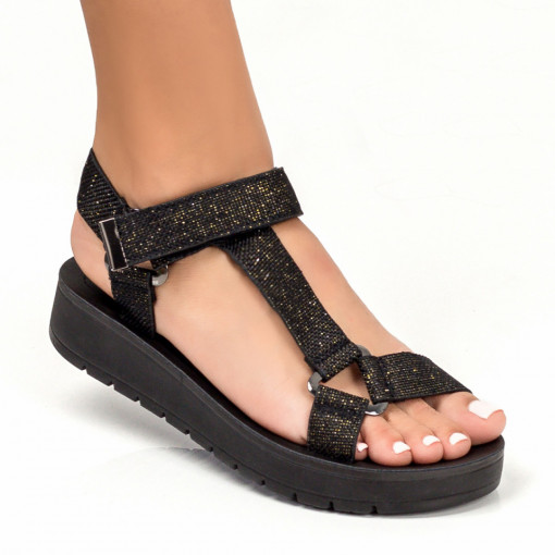 Sandale clasice cu platforma, Sandale dama negre cu talpa groasa si inchidere cu scai MDL05198 - modlet.ro