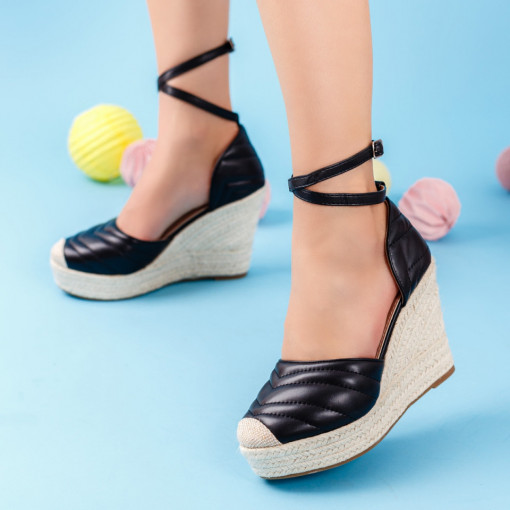 Sandale trendy cu toc si platforma, Sandale dama negre MDL00529 - modlet.ro