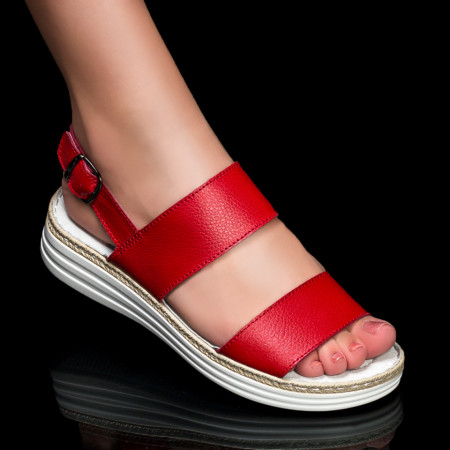 Reduceri Sandale cu toc, Sandale dama rosii din Piele cu platforma MDL05424 - modlet.ro