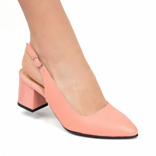 Sandale cu toc din piele naturala, Sandale dama roz dechis din Piele cu varf ascutit si toc gros MDL05008 - modlet.ro