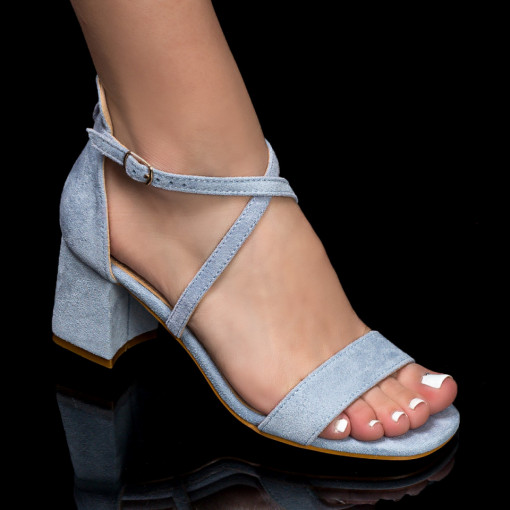 Sandale trendy cu toc gros, Sandale elegante dama albastre cu toc gros MDL05106 - modlet.ro