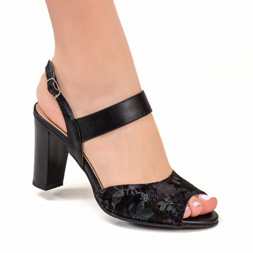 Sandale piele cu toc gros, Sandale negre dama elegante cu toc din Piele MDL05000 - modlet.ro