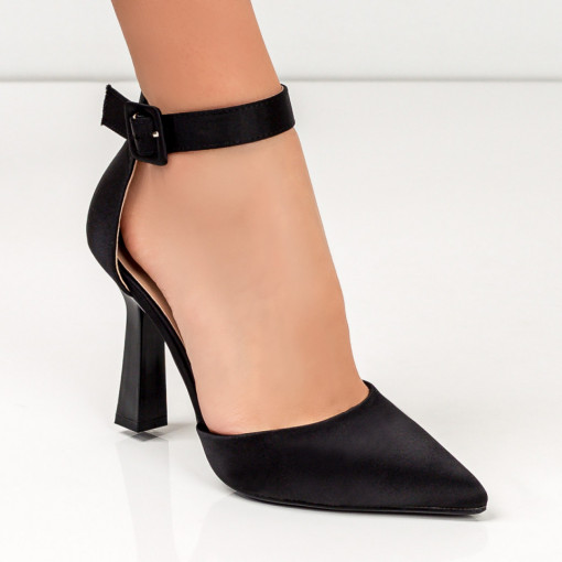 Sandale cu toc subtire, Sandale negre dama elegante cu toc tip clopot MDL05545 - modlet.ro