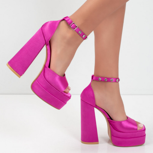 Sandale trendy cu toc si platforma, Sandale roz cu toc gros si platforma dama MDL05724 - modlet.ro