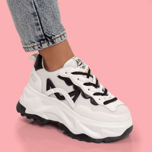 Sneakers dama albi cu siret si talpa groasa MDL05925