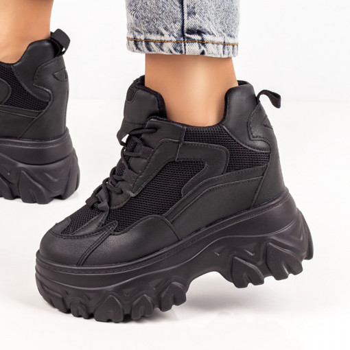 Sneakers dama negri cu siret si platforma interioara MDL05920