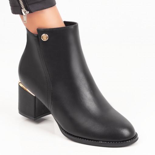 Botine dama negre cu toc gros si fermoar MDL06507