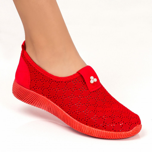 Adidasi dama, Espadrile dama rosii sport din material textil MDL05092 - modlet.ro