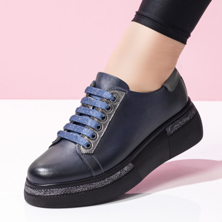 Reduceri  Pantofi casual, Pantofi casual dama albastri cu argintiu din Piele naturala MDL08301 - modlet.ro