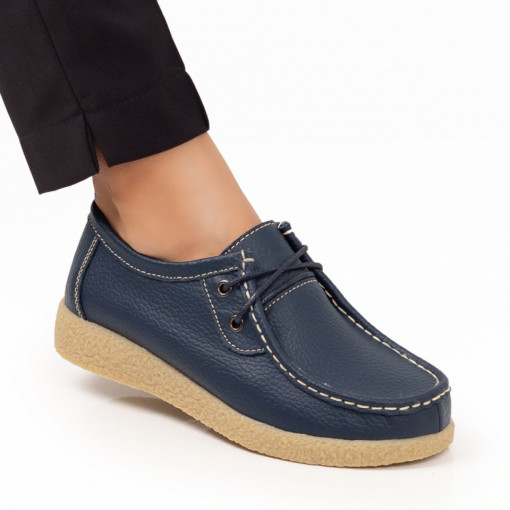 Pantofi dama casual - Piele naturala, Pantofi casual dama albastri cu siret din Piele naturala MDL06084 - modlet.ro