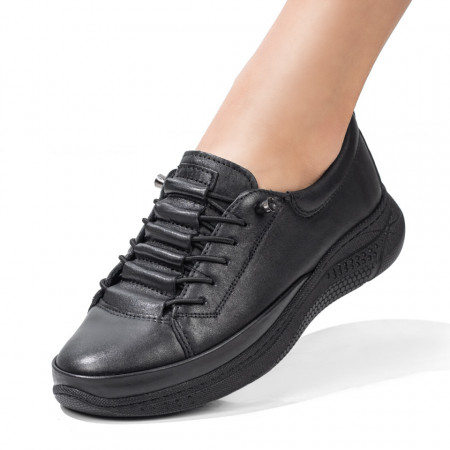 Pantofi casual dama cu insertie de material elastic negri MDL05004