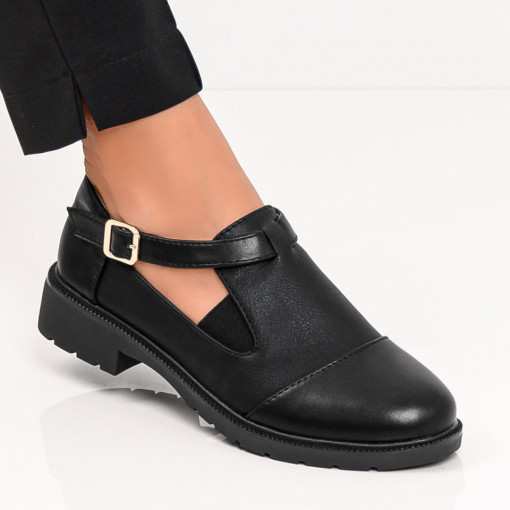 Pantofi casual dama, Pantofi casual dama negri cu bareta si insertii de material elastic MDL05975 - modlet.ro