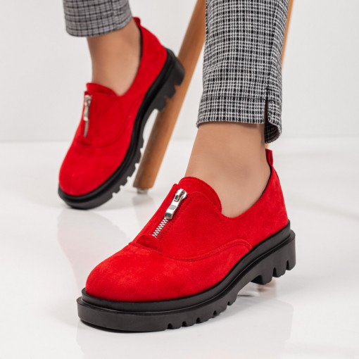 Pantofi casual trendy dama, Pantofi casual dama rosii cu talpa groasa si fermoar MDL03224 - modlet.ro