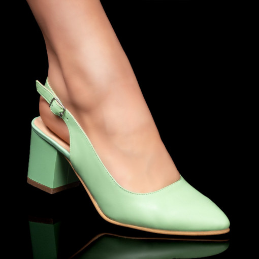 Pantofi cu toc gros dama, Pantofi cu toc dama verzi din Piele naturala MDL07655 - modlet.ro