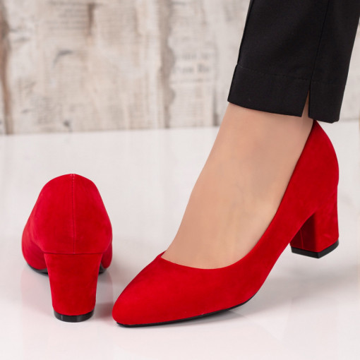 Pantofi clasici cu toc gros, Pantofi cu toc gros mediu dama rosii MDL03691 - modlet.ro
