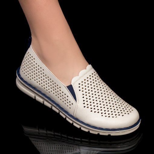 Pantofi casual clasici dama, Pantofi dama casual perforati alb cu albastru MDL04130 - modlet.ro