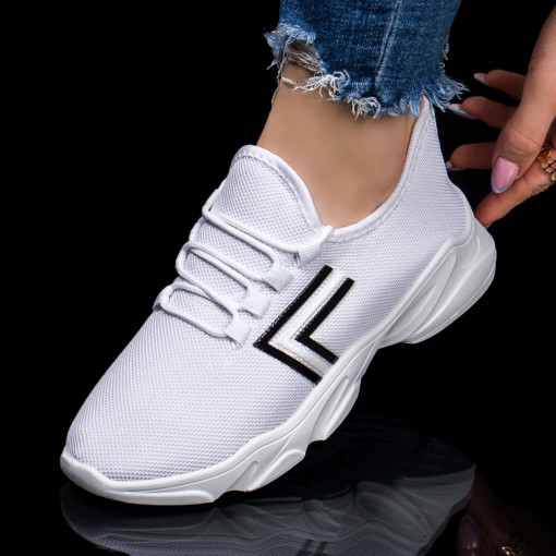 Pantofi trendy sport dama, Pantofi dama sport albi din material textil MDL03976 - modlet.ro