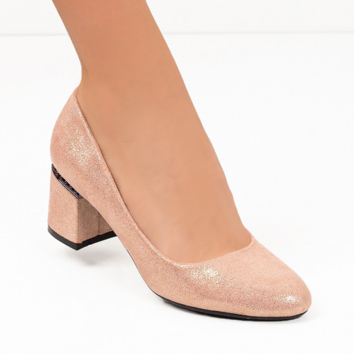 Pantofi cu toc gros dama, Pantofi roz dama cu toc gros si glitter MDL05773 - modlet.ro